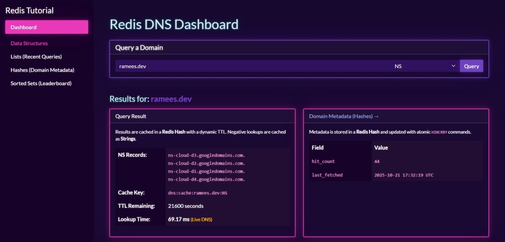 Redis DNS Dashboard Screenshot